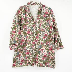 John Robshaw Womens Cottagecore Tropical Floral‎ Button Up Sleep Shirt Size L